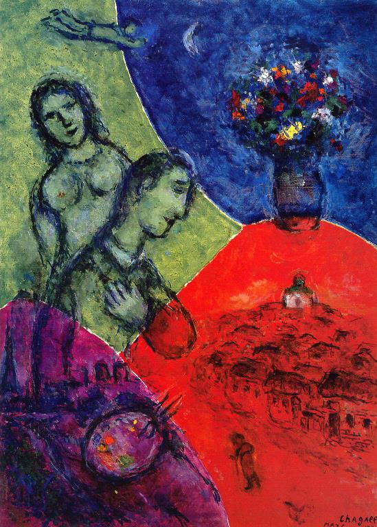 Selbstporträt mit Blumenstrauß des Zeitgenossen Marc Chagall Ölgemälde